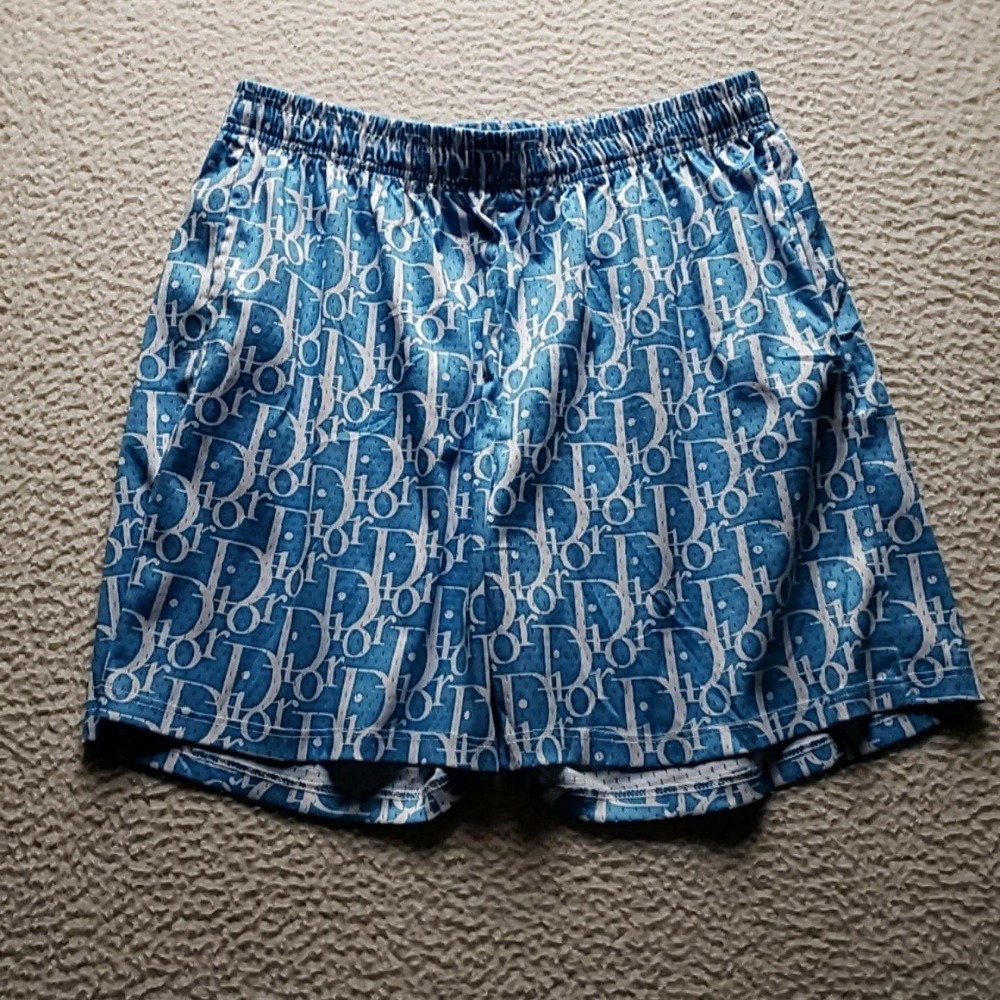 ONY Swim Trunks Mens 2XL Blue Geometric Logo Print Shorts Lined Elastic Waist